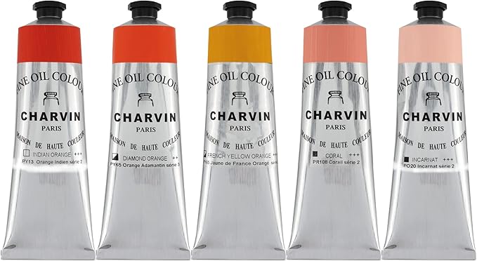 Charvin Fine Artists' Oil Paints - Elite Artists' Oils from The French Riviera for Painting, Classrooms, Plein Aire, & More! - [Orangey Colors - 150 mL Set of 5]