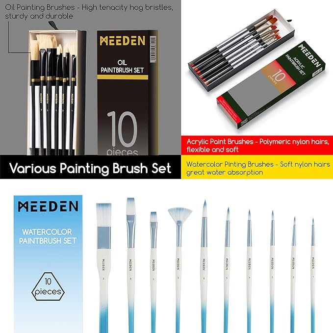 MEEDEN Professional Art Supplies - 142PCS All-in-one Painting Kits for Adults, Beechwood Easel, Aluminum Alloy Bracket, 30 Quality Brushes, 96 Paints & Other Professional Art Supplies.