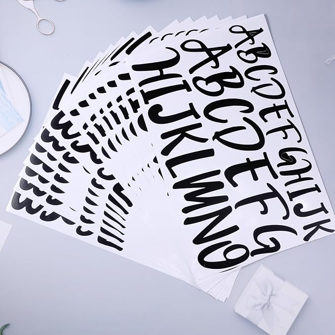 TaoBary 416 Pcs Letter Stickers 8 Sheets Alphabet Stickers 2 Size Vinyl Cursive Self-Adhesive Letter Personalized Decor for Mailbox Scrapbook Window Sign Door Classroom DIY Craft (2'', 3'', Black)
