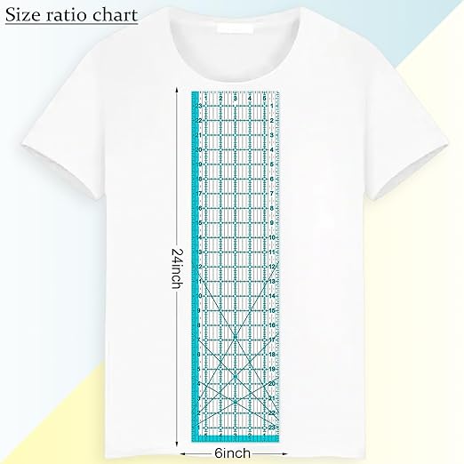 Acrylic Ruler 7 Piece Set, Quilting Rulers, Non Slip Rings 50 Pieces, Size (6"x24"), (2"x24"), (3"x18"), (3"x8"), (1.5"x12"), (1"x12"), (1"x6")