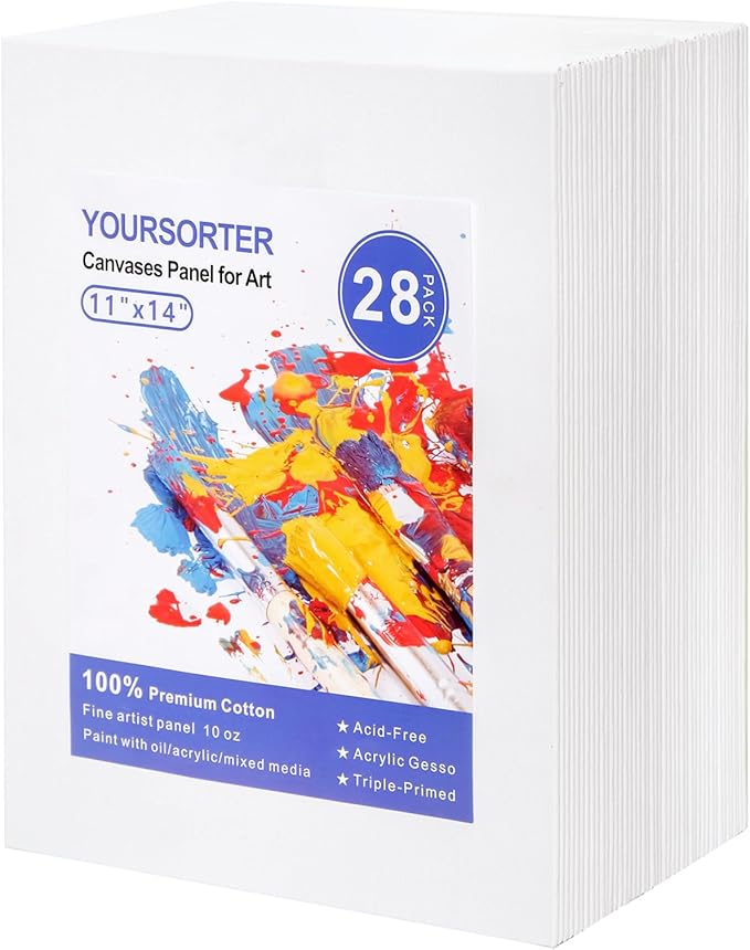 Canvases for Painting 28 Pack, 11x14 inch Blank Painting Canvas Boards, Primed Acid-Free 100% Cotton Canvas Panels for Acrylic Oil Tempera Watercolor Paints, Art Supplies