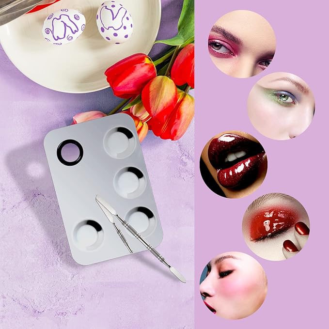 Upgrade Mixing Makeup Palette, Stainless Steel Palette With Spatula Tool for Mixing Cosmetic and Pigment, Nail-art