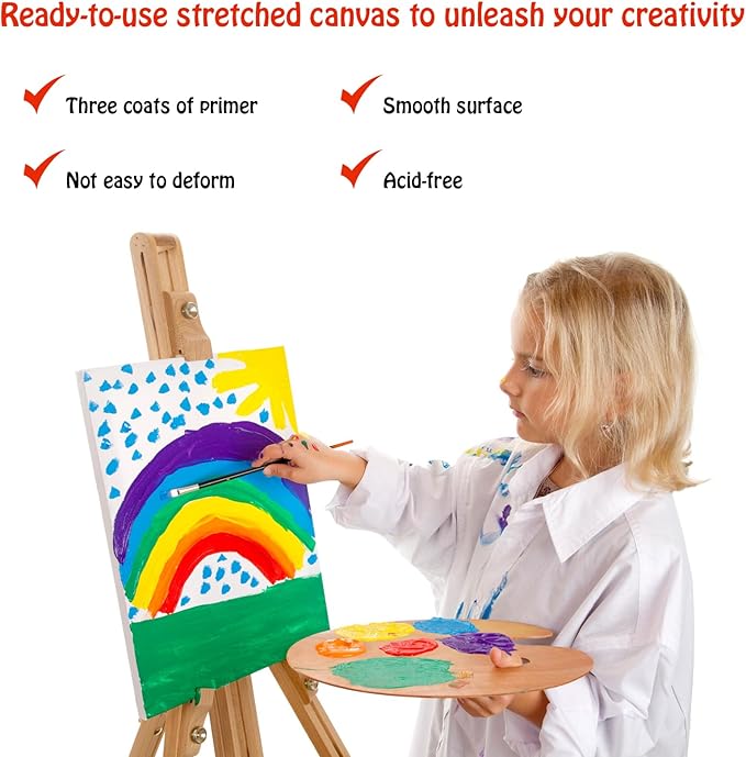 Stretched Canvas - 5x7, 8x10, 9x12, 11x14 (3 of Each) Total 12 Canvas Pack - 100% Cotton Blank Canvases for Oils Acrylics and Pouring