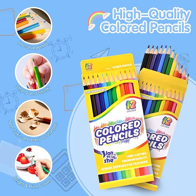 288 Colored Pencils Bulk, 24 Packs 12 Pre-sharpened Colored Pencils for Kids, Back to School Supplies,Teachers Essential Classroom Art Prizes