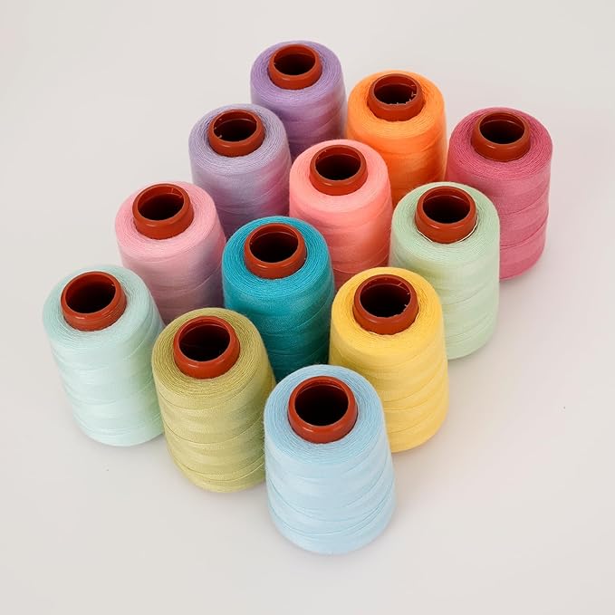12PCS Sewing Thread Kit 30wt Spools,12 Colors,Assorted Colors Each 800 Yards of Polyester Threads for Sewing Hand and Machine,Stitching, Quilting, Serger (ZH-12PCSYMZBZQ)