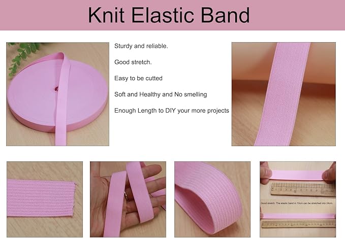 Pink Knit Elastic Band for Sewing 20mm 4/5 inch 40 Yards Flat High Elasticity Straps- Wide Stretchy Knit Elastic Bands for Pants-Waistband-Wigs-Bedspread-DIY Sewing Crafts