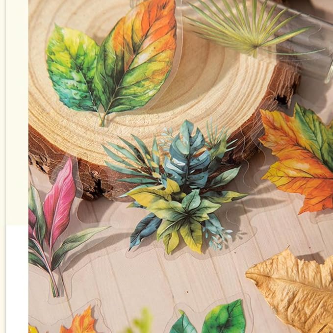 90 Pieces Botanical Leaf-Themed PET Sticker, Waterproof Transparent Leaf Stickers for Scrapbooking, Journaling, Creative Journal Supplies, and DIY Crafts
