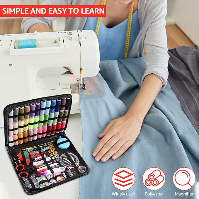229 Pcs Sewing Kit Professional Sewing Supplies Accessories Including Needles Thread Scissors Measure Tape and More for Home Work Travel Emergency