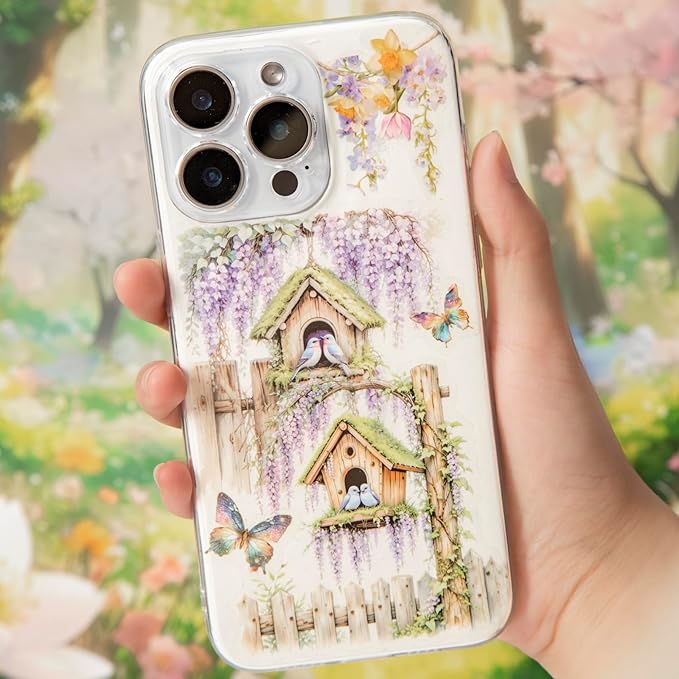 60PCS Birdhouse PET Stickers, Nature Bird Nest Scrapbook Stickers for Journaling, DIY Crafts and Planner Decoration, Transparent Waterproof Junk Journal Supplies