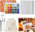 Mini Watercolor Paint Set - 24 Colors Glitter Travel Watercolor Set, Portable Metallic Water Color Paints Palette Box with Watercolor Book,Clips,Pens,Storage Bag for Painting Lovers and Artists