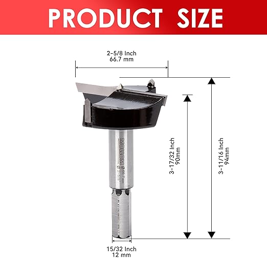 Mollom 2-5/8" (66.7mm) Forstner Drill Bit for Precise Woodworking with Durable YG8 Carbide Thickness of 2.0mm,This Hinge Cutter Tool is Ideal for Hard Wood, Plastic, Plywood