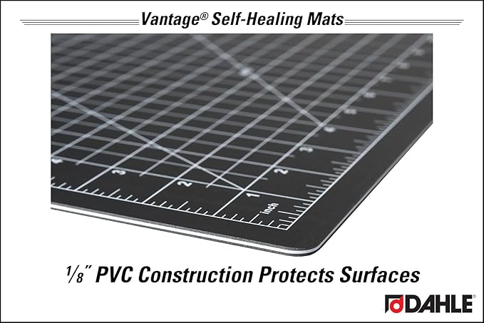 Dahle Vantage 10793 Double-Sided Premium Self-Healing Cutting Mat, 24"x36", 1/2" Grid, 5 Layers for Max Healing, Perfect for Crafts & Sewing, Black