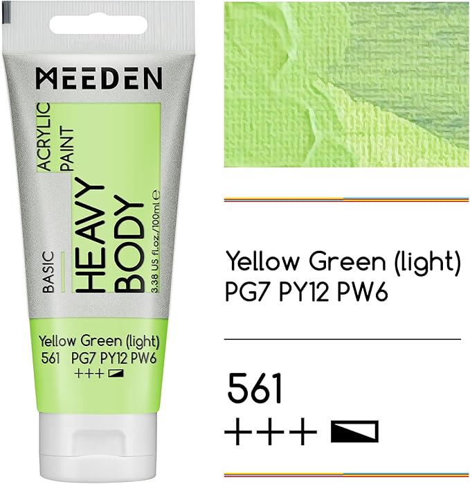 MEEDEN Acrylic Paint Yellow Green Light: 100ml/3.38oz Heavy Body Acrylic Paint Tube Bundled with Additional Titanium White Color for Art Craft Painting
