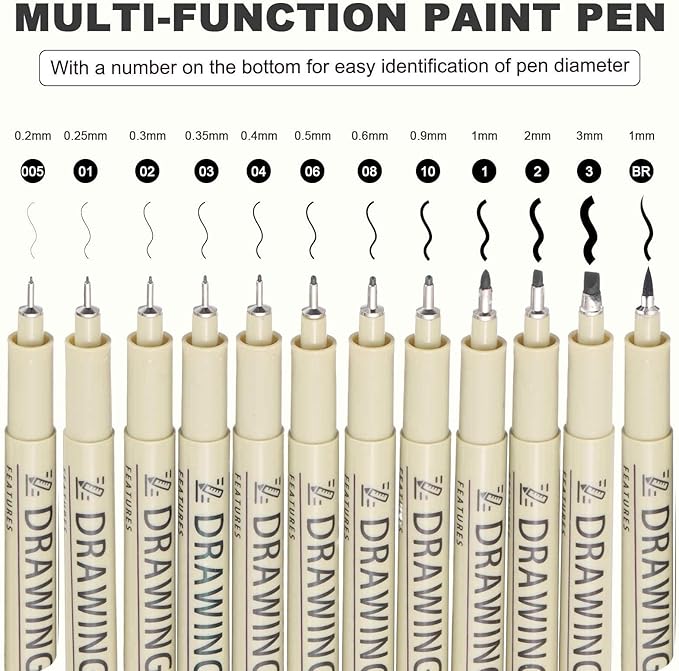 MECCANIXITY 01 Fineliner Ink Pens, 6Pcs 0.25mm Black Micro Pens with Waterproof Archival Ink for Watercolor Sketching Cartoon Technical Drawing