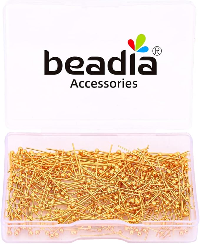 18K Gold Plated Ball Head Pins Non Tarnish 16mm 400pcs for Jewelry Making Findings
