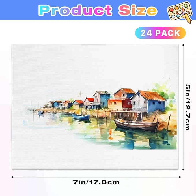 Jeffbaubl 24 Pack Canvas Boards for Painting, 5 x 7 inch Cotton Canvas Panels, Gesso Primed Acid-Free Painting Canvases, Blank Canvases for Acrylic Watercolor Oil Tempera Paints