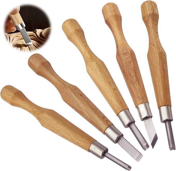 Wood Carving Tools Set, 5Pcs Hand Carving Knife Kit with Chisels and Gouges for Linocut, Printmaking, Woodblock, Pumpkin, and DIY Sculpture — Fit to Beginners & Experts