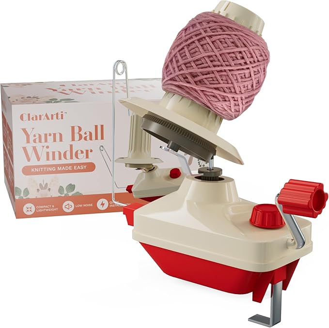 ClarArti Yarn Ball Winder for Crocheting, Knitting, & Other Yarn Crafts | Quick, Quiet, Creates Yarn Balls & Yarn Cakes | Medium Capacity, Can Handle Average Size Yarn Skeins (Red/White)
