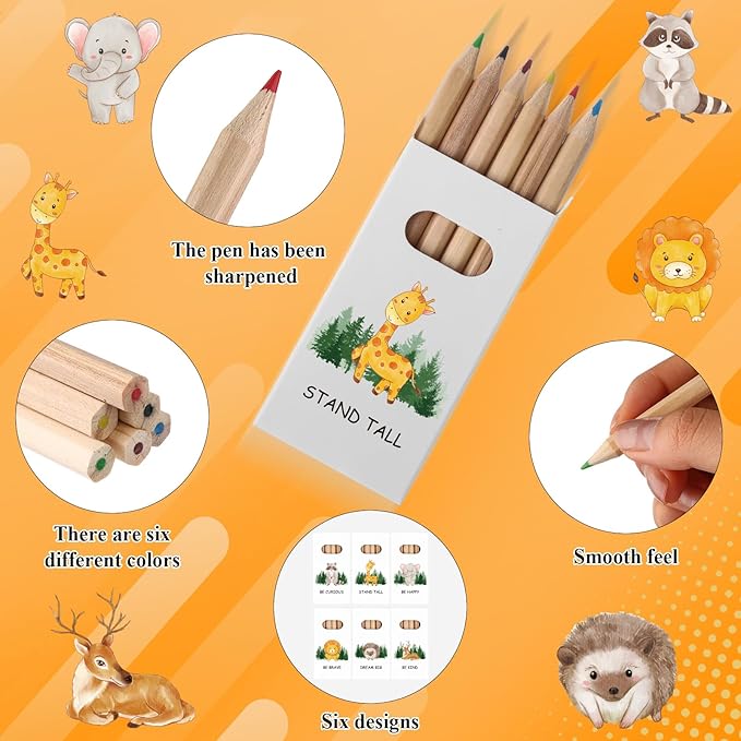 48Packs/288pcs Bulk Mini Drawing Pencils Set 3.5 Inch Back To School Pencil Mini Colored Pencils Coloring Pencils in Kraft Boxes Inspirational Motivational Gifts for Employee Colleague Teacher Student