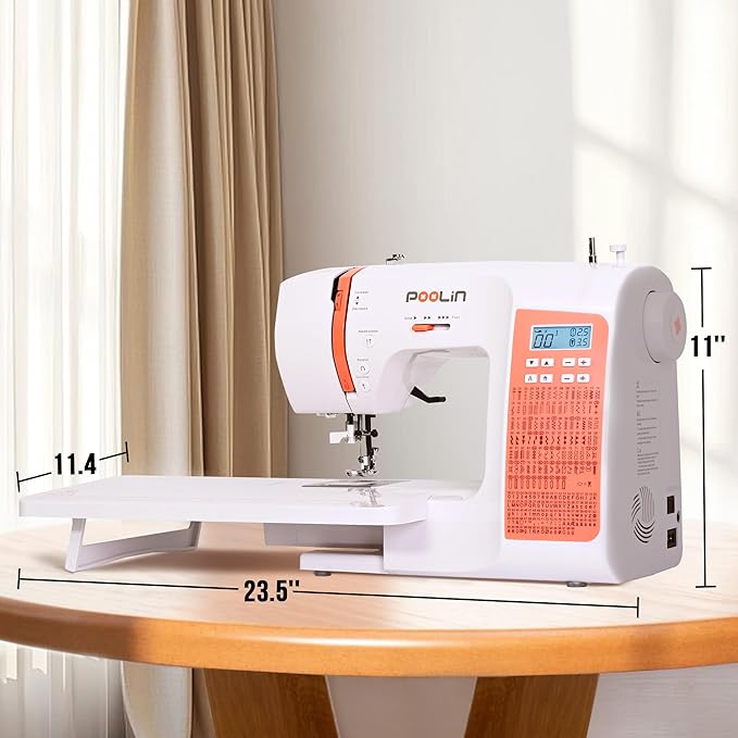 Poolin EOC02 Computerized Sewing Machine,200 Stitches,LCD Screen,Wide Table,7 Presser Feet,Quilting Capable, Automatic Needle Threader,Sewing Machine for Beginners Friendly,Gifts for Mother Wife