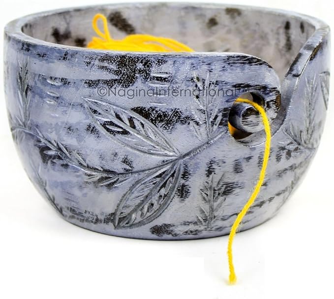 Nagina International Exquisite Premium Yarn Ball Storage Bowls | Hand Painted Lovely Decor Yet Functional Yarn Dispenser (Large ( 7 x 4 x 7 Inches), Ash Grey)