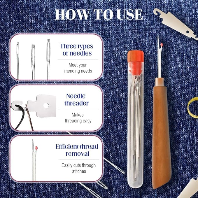 2026 Upgrade Steel Needles for Hand Sewing, Big Eye Stainless Steel Sewing Needles Kit, Portable Sewing Tool Set DIY Embroidery Crafting Kit Tool for Beginners Professional DIY Lovers (A3#31PCS)