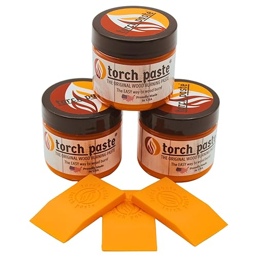 Torch Paste - The Original Wood Burning Paste | Made in USA Heat Activated Non-Toxic Paste for Crafting | Accurately & Easily Burn Designs on Wood, Canvas, Denim & More - Pack of 3 Jars + 3 Squeegees