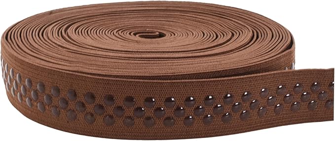 Mandala Crafts 1 Inch Elastic Silicone Gripper Tape for Clothing - 10 Yds Dotted Non Slip Elastic Band for Sewing - Brown Silicone Flat Fabric Stretchy Ribbon Straps