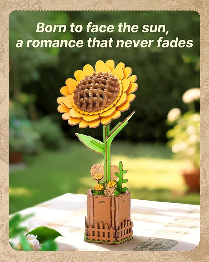 3D Sunflower Wooden Puzzles for Adults,DIY Wooden Flower Craft,DIY Wooden Flowers Model Kit Building Set Craft for Adults to Build.(3.9 * 3.6 * 9.1in 86PCS)