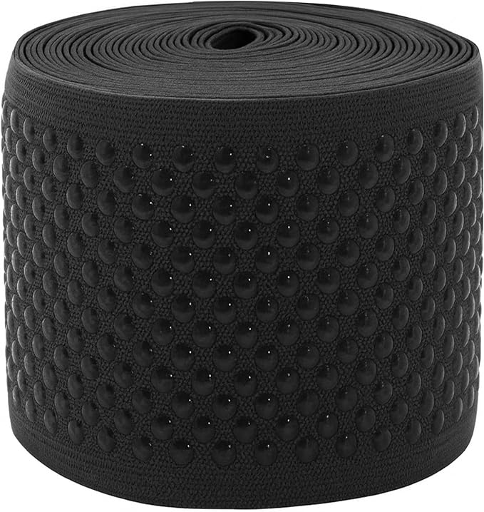 Mandala Crafts 3 Inch Elastic Silicone Gripper Tape for Clothing - 5 Yds Dotted Non Slip Elastic Band for Sewing - Black Silicone Flat Fabric Stretchy Ribbon Straps