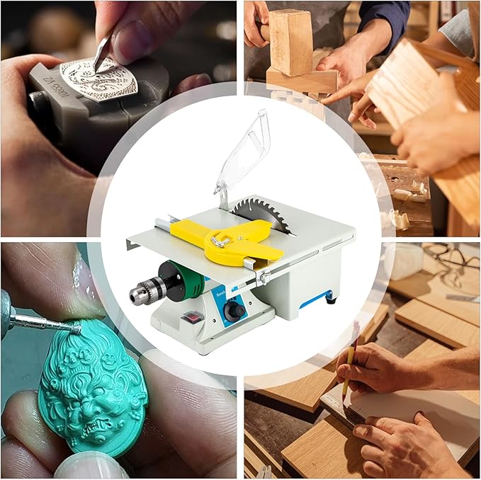 5-in-1 Mini Table Saw Jewelry Making Polisher w/Flex Shaft, 750W Multifunctional Bench Grinder Sander Buffing Machine Metal Dental Polishing Woodworking Tool - 10,000Rpm for Metal, Wood, DIY Crafts