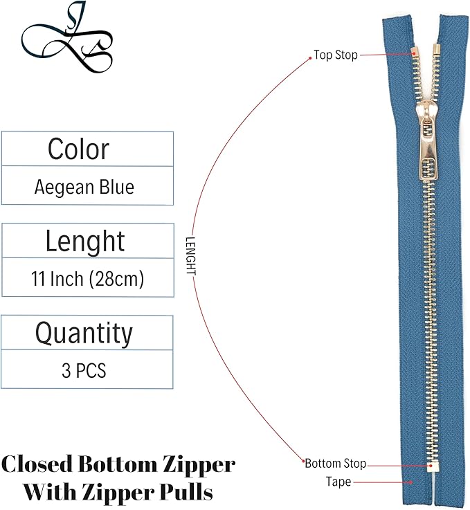 #5 Gold Metal Zipper - 50+ Colors - 3 PCS - (4-14 inches) Sizes - Luxury Lightweight Handcraft Metal Zippers with pulls for Purses Bags Pockets Shoes Sewing & Crafts DIY ZP023911