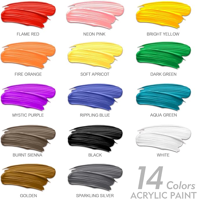 Acrylic Paint Sets for Adults, 14 Colors Large Bulk Acrylic Paints kits Rich Pigment Art Painting Supplies for Artists/Beginners, Paint Sets for Canvas with Pump, Color Wheel (10oz/300ml)