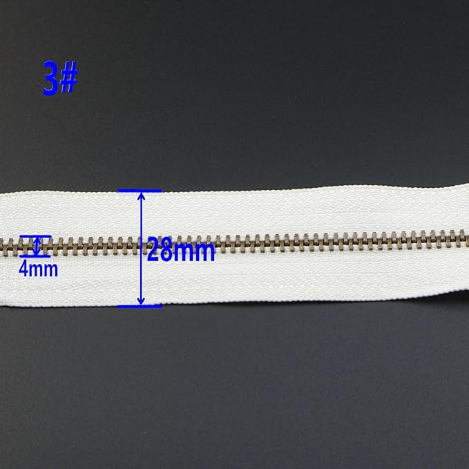 Leekayer 3# Jeans Zipper 4 Inch Antique Brass Metal Zipper 10.16cm Close End Zippers 6pcs,(White-Brass)