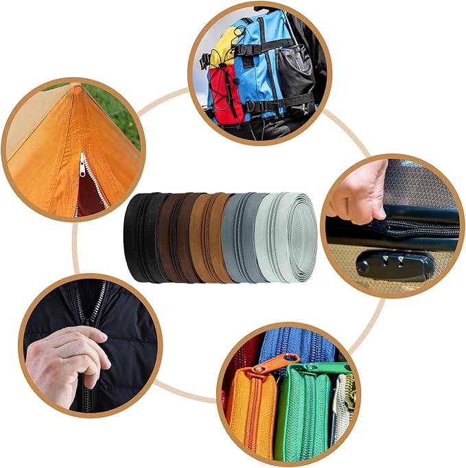 DOITEM 22.2 Yards/ 20 m 10 Pieces Assorted Colors #5 Nylon Coil Zippers, Sewing Zippers Endless Zips with 40 Pieces Zipper Sliders Zip Heads for DIY Sewing Tailor Craft Supplies