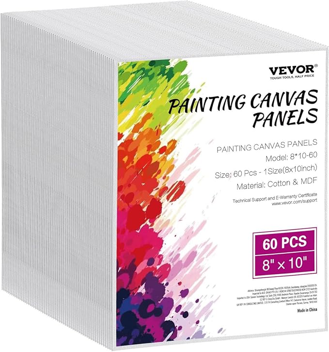 VEVOR Canvas Boards for Painting, 8 x 10 Inch White Canvases for Painting, 60 Pack Painting Canvas Panels for Sketching, Acrylic and Oil Painting, Watercolor, Paint Canvas for Kids and Professionals