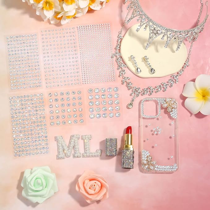 1982 Pieces Crystal AB Hair Rhinestones Stickers, Self Adhesive Face Rhinestones Stick on Bling Gems Jewels Stickers for Hair Face Body Makeup Clothes Shoes Bags DIY Craft, 6 Sizes