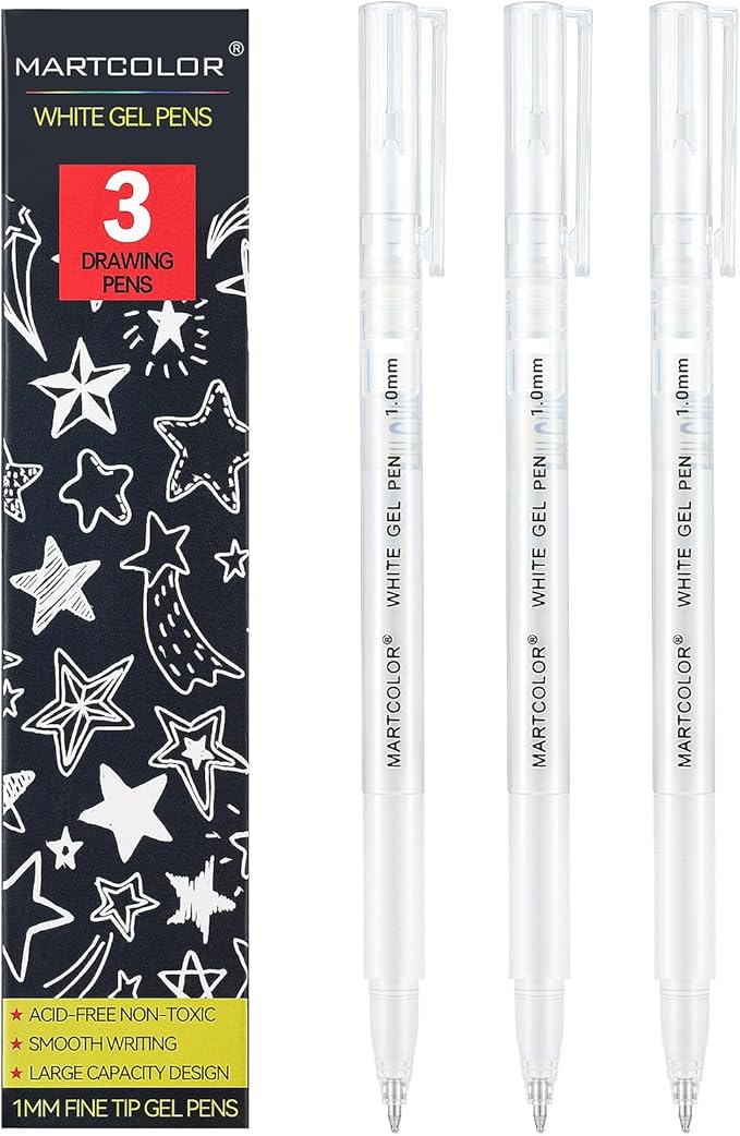 White Gel Pens, 1mm Fine Point Gel Ink Pen Opaque Archival Ink Pens for Black Paper Drawing, Sketching, Illustration, Card Making, Bullet Journaling, 3 Pack