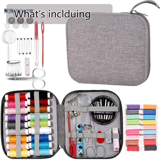 Travel Sewing Kit with Bag - Portable Sewing Supplies for Traveler, Adults, Beginner, Emergency, Kids,Contains Thread, Scissors, Needles, Tape Measure and Other Accessories (White)