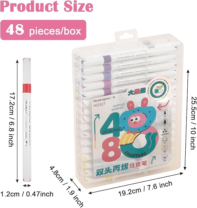 48 Colors Acrylic Paint Markers, Dual Tip Round and Brush Tips for Detailed Art, Crafting, Rock Painting, Wood, Glass, Ceramic