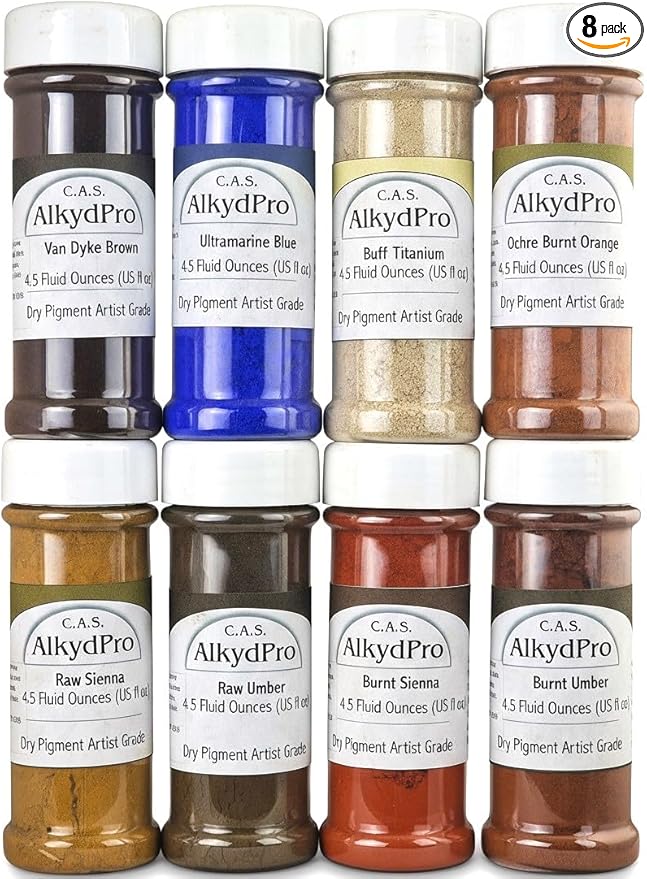 Ultramarine Blue, Titanium Buff, and Earth Pigment Set for Oil Paint, Watercolor, Acrylic, Epoxy Resin, Encaustic, and Concrete, Dry Powder Artist Grade, 4.5 Fl Oz (Pack of 8)