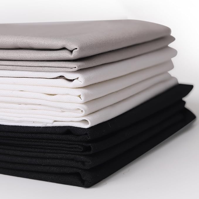 18 * 21inch Cotton Fabric Premium,11 Options Solids, 10PCS Solid Precut Fabric Pure Quilting Fat Quarter Bundles Patchwork for Sewing DIY Craft (Black White Grey)