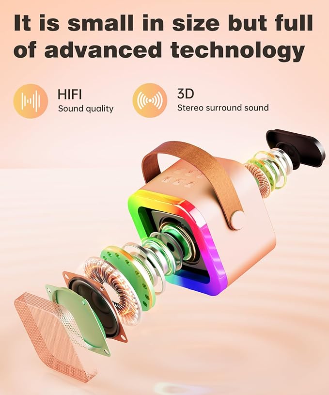 Mini Karaoke Machine Speaker for Kids Adults,Portable Bluetooth with 1-2 Wireless Microphones,Christmas Birthday Gifts Toys Girls Boys Ages 4, 5, 6,7, 8,9,10,11,12+ Years Old Toddler (Pink - 2 Mic)