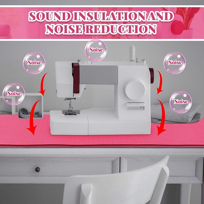2 Pcs Sewing Machine Muffling Mat Pedal Sewing Mat Reduce Vibrations Noise No Slip Machine Accessories for Quilting(17" X 36" and 9" X 14",Red Pink)