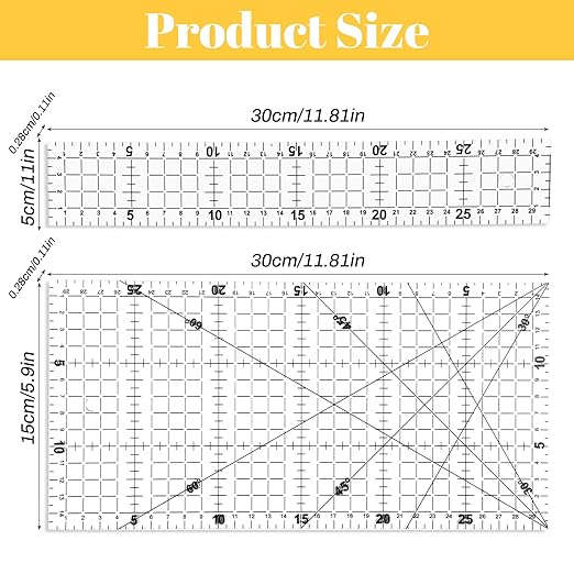 Sibba Quilting Ruler Sewing Ruler Acrylic Anti-Slip Metric Rulers Quilting Templates Cutting Rulers with Non-Slip Rings DIY Quiltings Tools with Clear Printed Lines for Precise Cutting