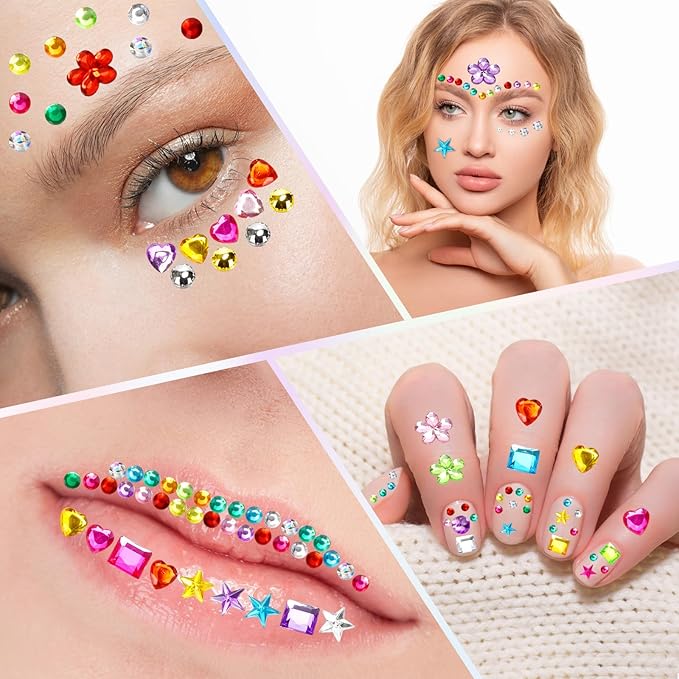 2168pcs Valentines Gem Stickers Rhinestones for Crafts, Sparkling Cute Star Heart Round Small Stickers for Women Adults, Glitter Jewels Stickers for Face Eye Body Makeup, DIY Decoration, WUINOID