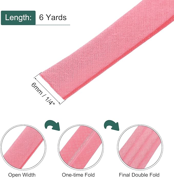 MECCANIXITY 1/4 Inch Double Fold Bias Tape Continuous Bulk Cotton Bias Tape for Sewing Seaming Quilting Hemming Binding Crafts (Bright Red 6 Yards)