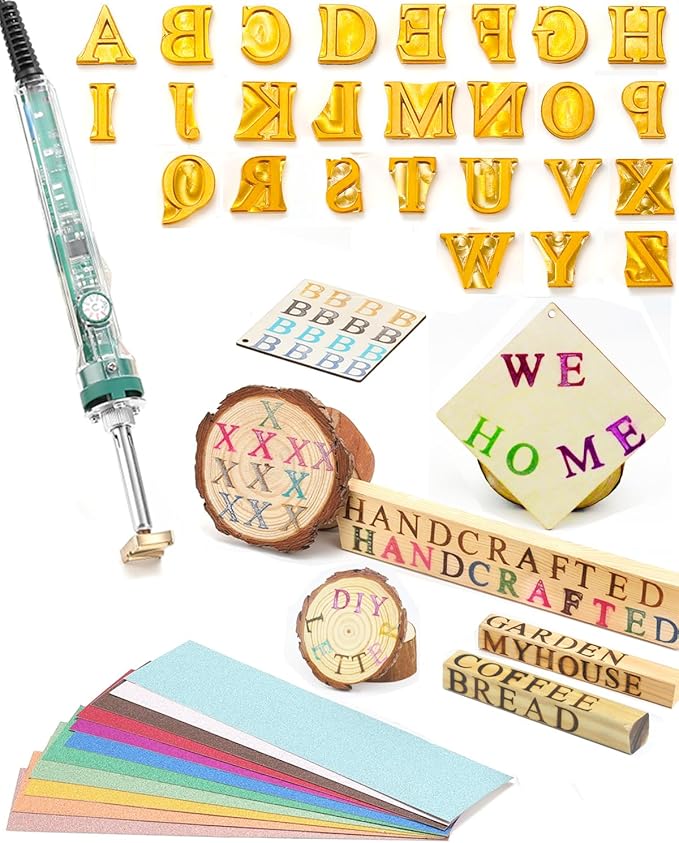 26 Pcs 5/8" Wood Burning Alphabet Letters Kit, Wood Burning Letter Stamps for Wood Branding Leather Crafting, Ideal Wood Burner Letters Gifts for Christmas Wedding Birthday Party