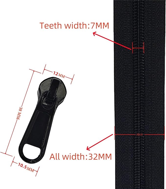 MebuZip #5 Nylon Coil Zippers by The Yard Bulk Zipper Roll Zipper Tape 10 Yards with 25pcs Pulls for Sewing Tailor DIY Craft Bags Pillows (Black 10Yards)
