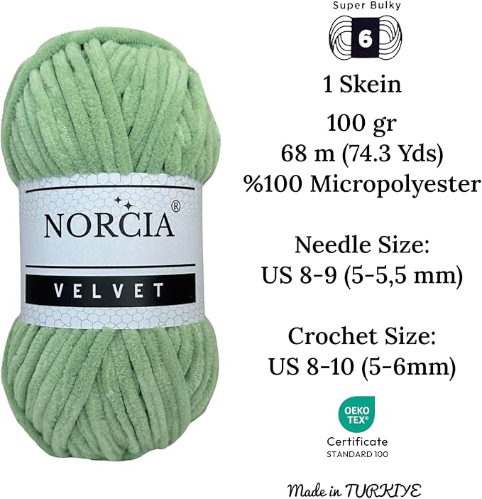 Soft Velvet Yarn Chenille Yarn for Crocheting Super Bulky (100g-3.50oz) (68m-74.3 yds) Baby Blanket Yarn for Knitting Amigurumi Yarn for Crochet Weaving Craft (Asparagus Green, 1 Skein)